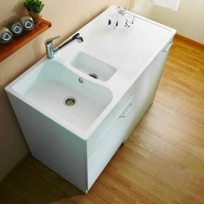 Fregadero de cocina - HECHO EN FRANCIA - 120 x 60 cm - 1 cubeta grande - 1 cubeta pequeña - Escurridor reversible