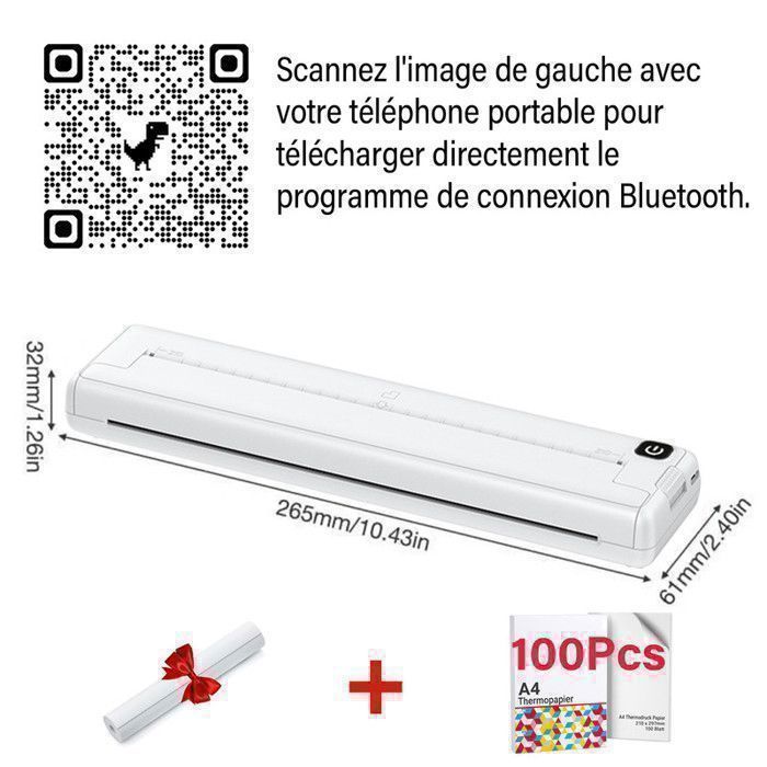 Stampante termica con 100 fogli di carta A4 (210 x 297 mm), stampante Bluetooth, compatibile con Android e iOS, stampante portatile.