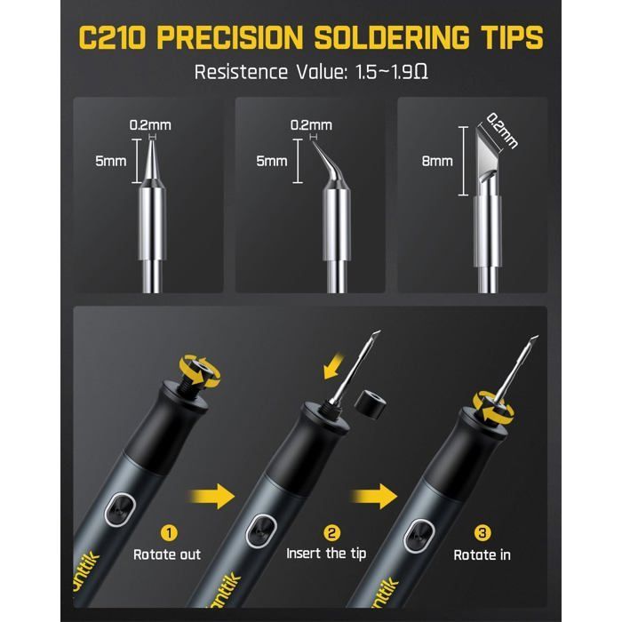 Fanttik T1 Max Cordless Soldering Iron, 7-Second Fast Heating (200C-450C), Automatic Shut-Off, 4 Precision Soldering Tips