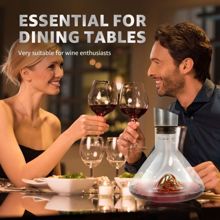 Carafe à vin avec aérateur - Virex® - Verre cristal - 1500 ml - Acier inoxydable - Bec verseur anti-gouttes