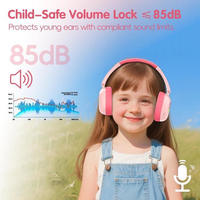 Casque Enfant, Casque Bluetooth Sans Fil Et Filaire Enfant Avec Microphone, Volume Limité 85Db, Casques Audio Enfants Pliable Réglab