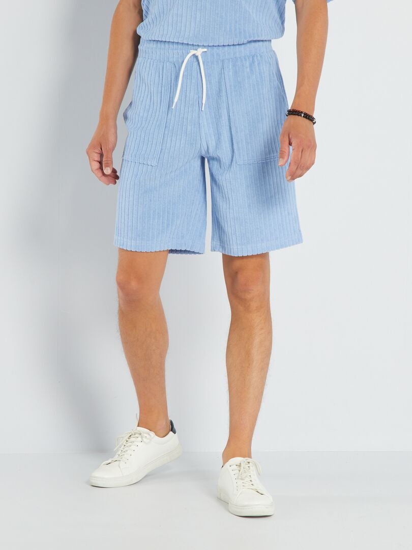 Bermudas de felpa con bolsillos grandes - AZUL