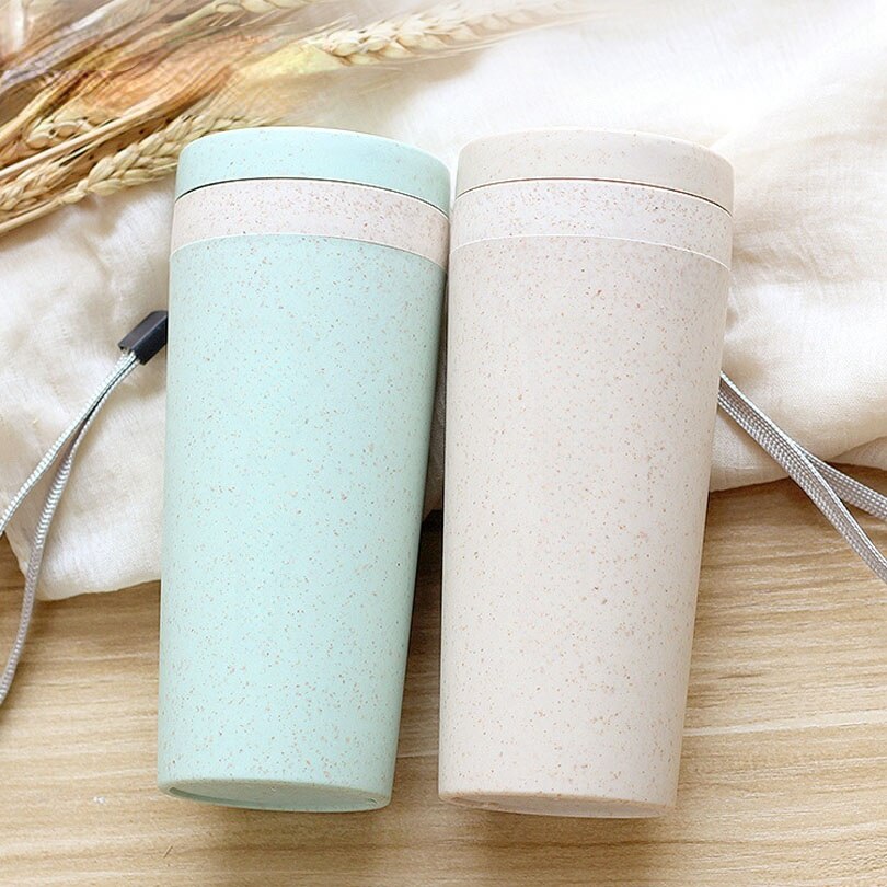 Bouteille isotherme portable de 300 ml, tasse en plastique sain à double paroi en fibres de blé, mug de voyage pour le bureau, le café ou le thé