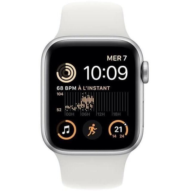Apple Watch (Serie SE) 2022 GPS 44 mm - Aluminio plateado - Correa deportiva blanca - Reacondicionado - Excelente estado