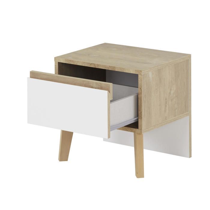 Mesita de noche con 1 cajón, frontal blanco - acabado natural Ancho: 42 Alto: 41 Profundidad: 36 - Decoración marrón - Larvik - Gami
