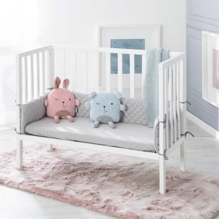 Berço ROBA Style 2 em 1 para dormir junto com a família + colchão - Protetor de berço e grade de proteção - Branco