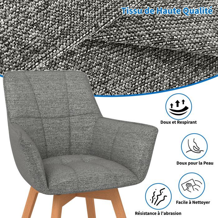 WAFTING Lot de 4 Chaises de Salle à Manger Pivotantes avec Accoudoirs, Fauteuil Rembourrée avec Dossier en coton, Gris Foncé