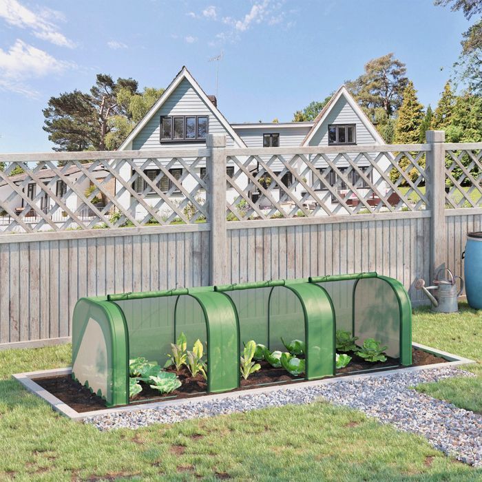 Mini serre de jardin - Outsunny - tunnel serre tomates PE 140 g/m² anti-UV 3 portes - acier - 3x1x0,8m - vert