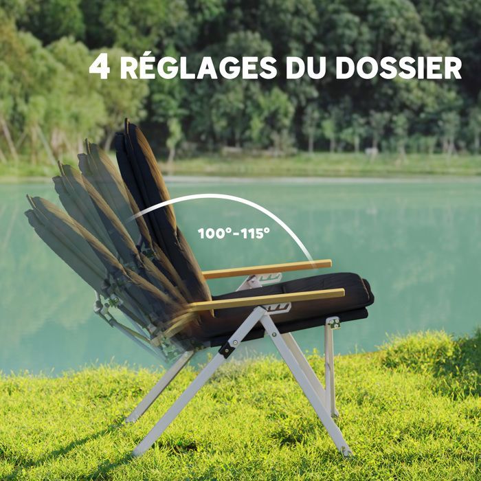 Outsunny Folding and Portable Camping Chair - High Back, Removable Cushion and Carry Bag, 59x67x96cm, Black