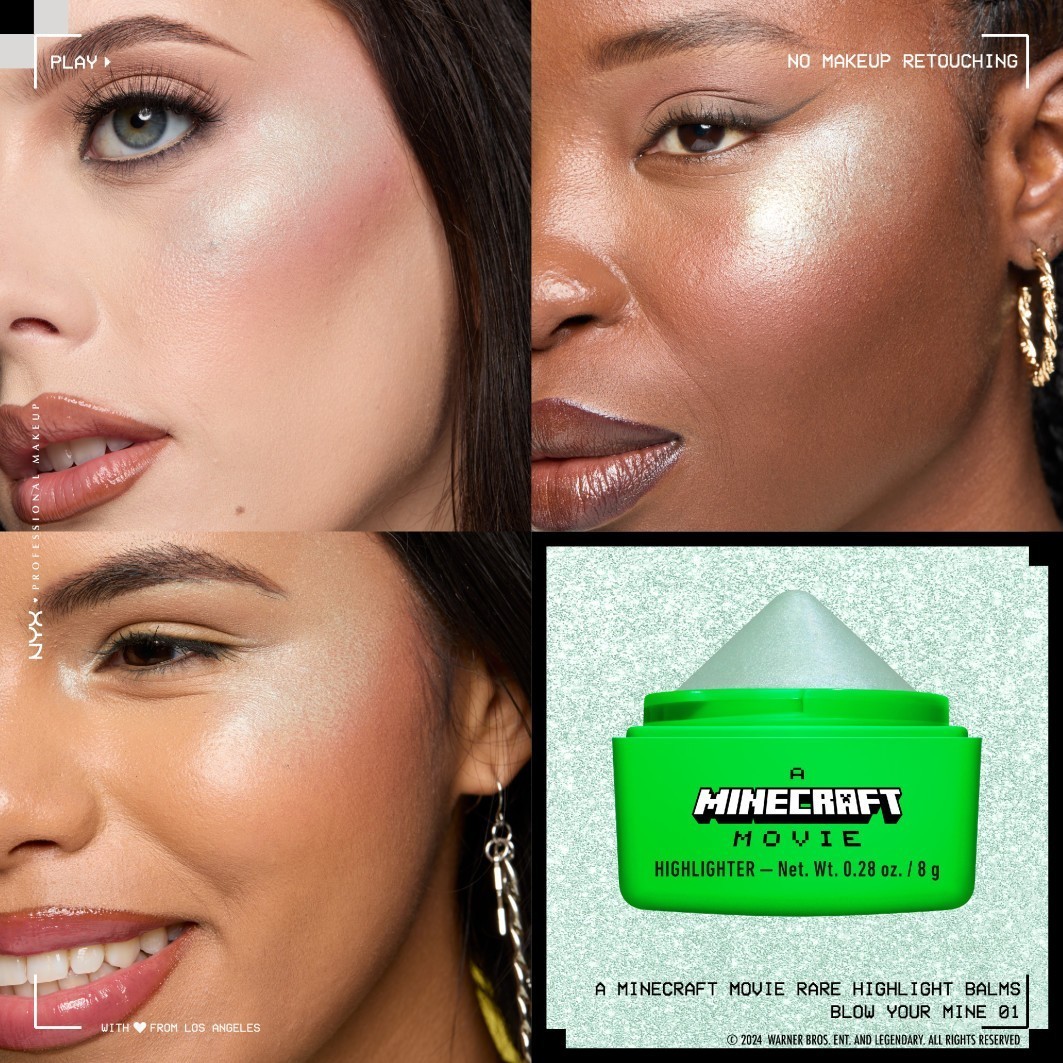 NYX Professional Makeup Highlighter Minecraft kolekcija – reti sastopami izgaismotāju balzami no filmas Minecraft – 1 gab.