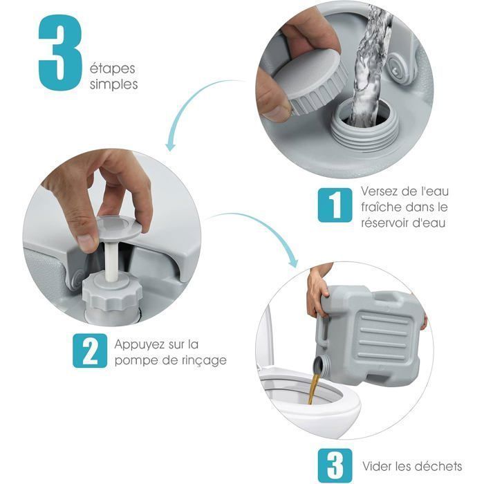 COSTWAY Portable Camping Toilet with Detachable 20L+10L Tanks, Ergonomic Handle, Sealing Device, for Travel and Boat Use, 100KG Capacity, Grey