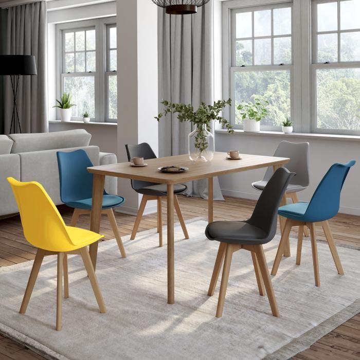 IDMARKET Lot de 6 chaises de salle à manger SARA scandinaves bleu x2, gris clair, gris foncé x2, jaune