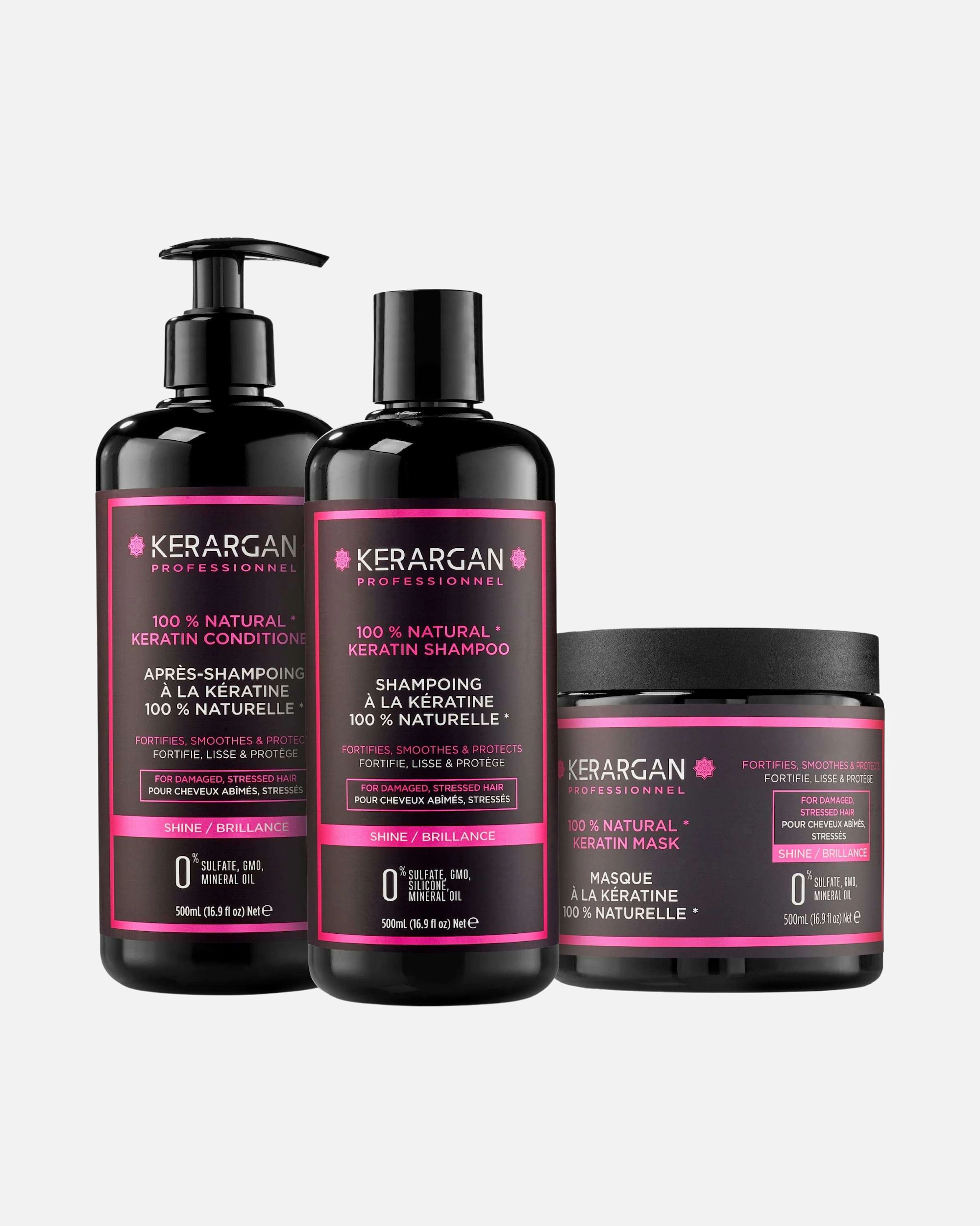 Kerargan Kerargan - Trio Ultra Réparateur Shampoing, Après-shampoing & Masque à la Kératine pour Cheveux Abîmés et Stressés