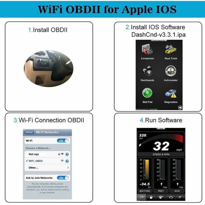 Escáner de códigos de avería - TNEAYWHE - Herramienta de diagnóstico OBD2 para automóviles - WiFi - Multimarca - Compacto