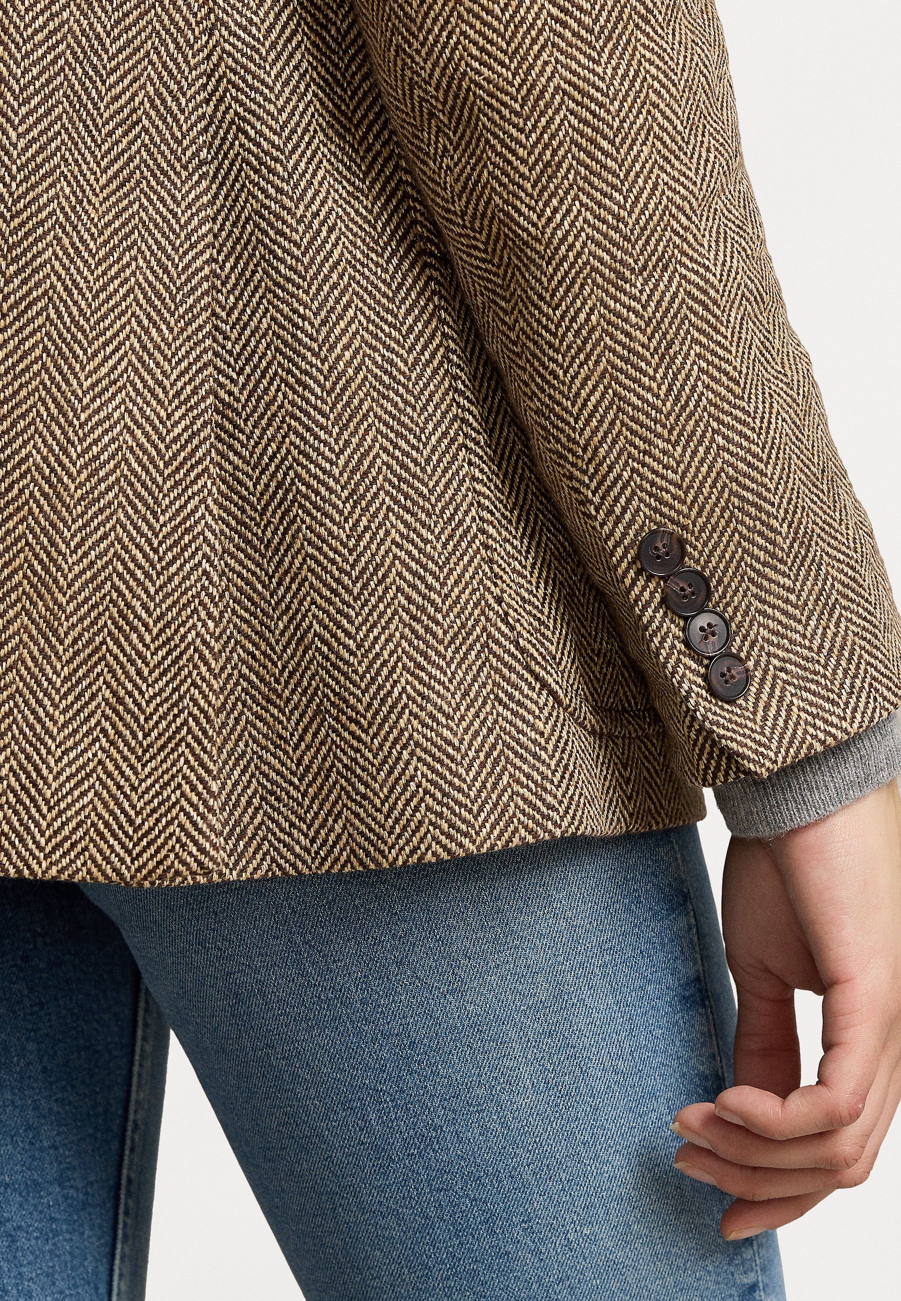 Polo Ralph Lauren BLAZER VAN LINNENMIX MET VISGRAATPROFIEL - Blazer - bruin/crème