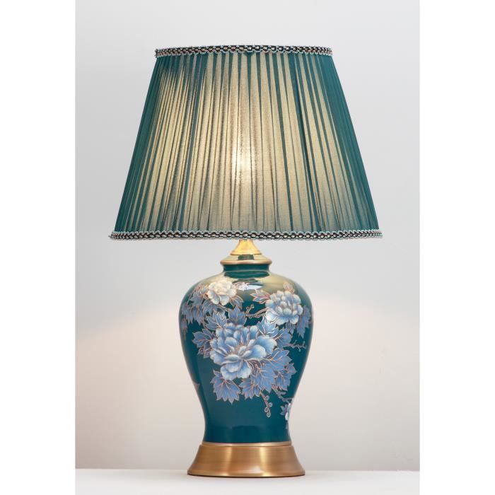 Lampe à Poser - Fine Asianliving - Porcelaine Chinoise - Abat-jour Tissu - Diamètre 33 cm - Hauteur 53 cm