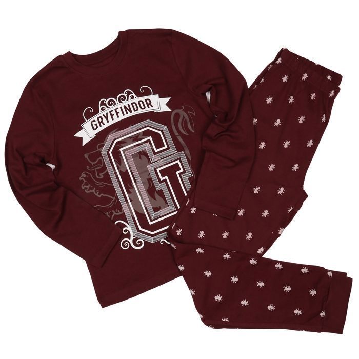 Harry Potter Gryffindor tweedelige pyjama met lange mouwen voor jongens, bordeauxrood, maat 9-10