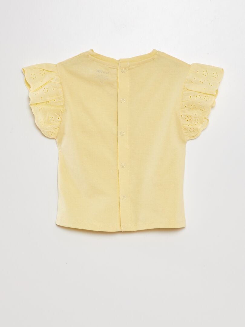 T-shirt met mouwen en Engelse borduursteek - GEEL