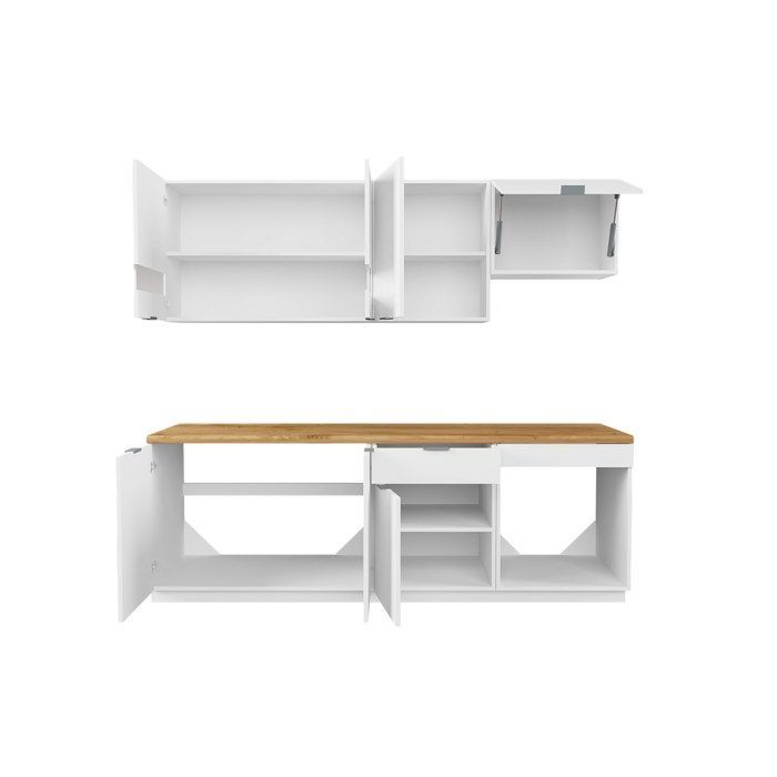 Cozinha completa - Com bancada de 200 cm - Branco e Natural - CARMEO