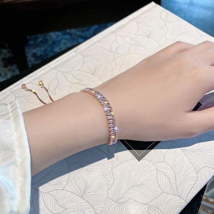 HUEIHWOH - Women's Rhinestone Bracelet with Cubic Zirconia, Valentine's Day, Christmas, Jewelry Box. 16-23cm - Rose Gold
