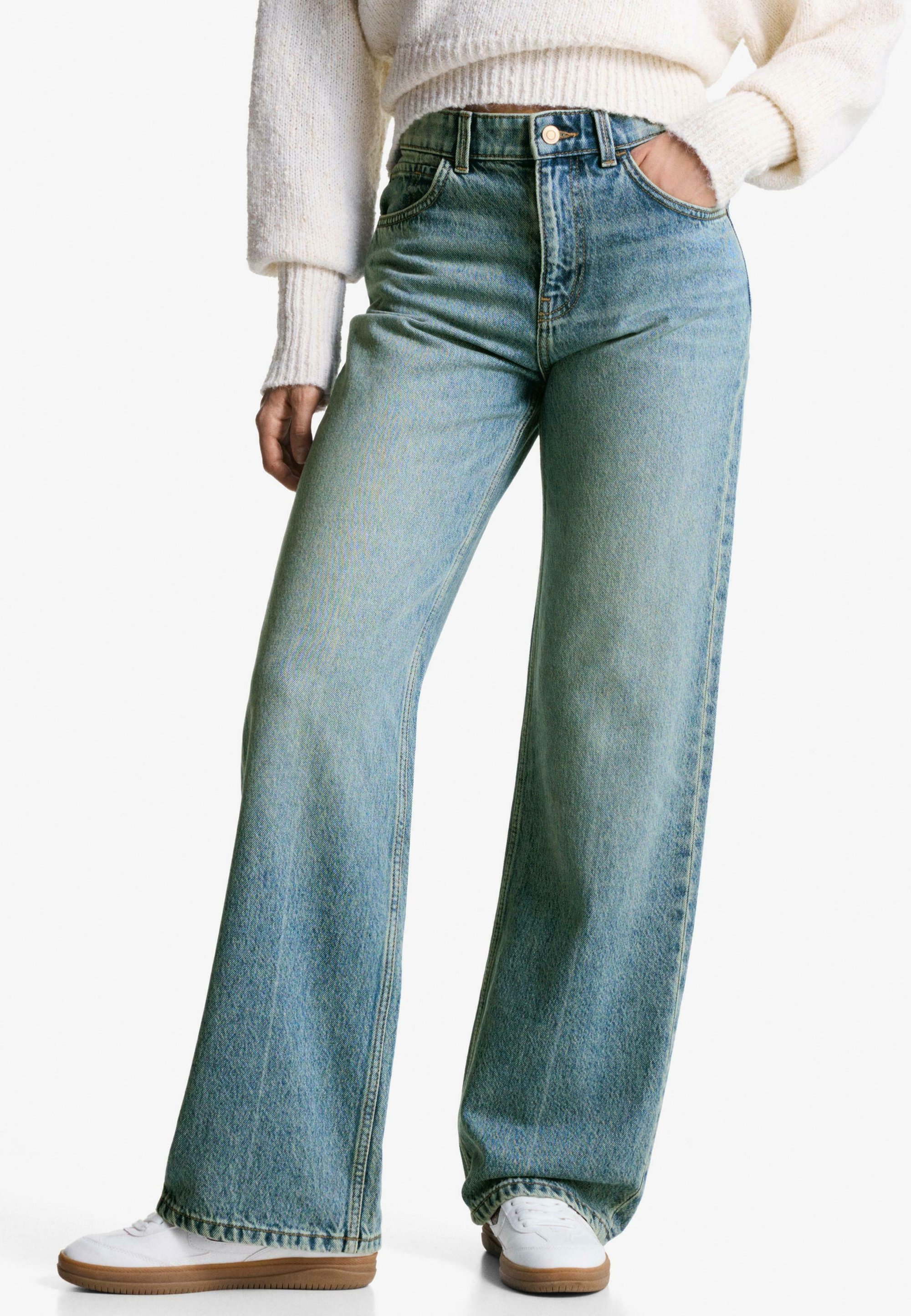 Bershka WIDE - Rovné džínsy - svetlomodrý denim