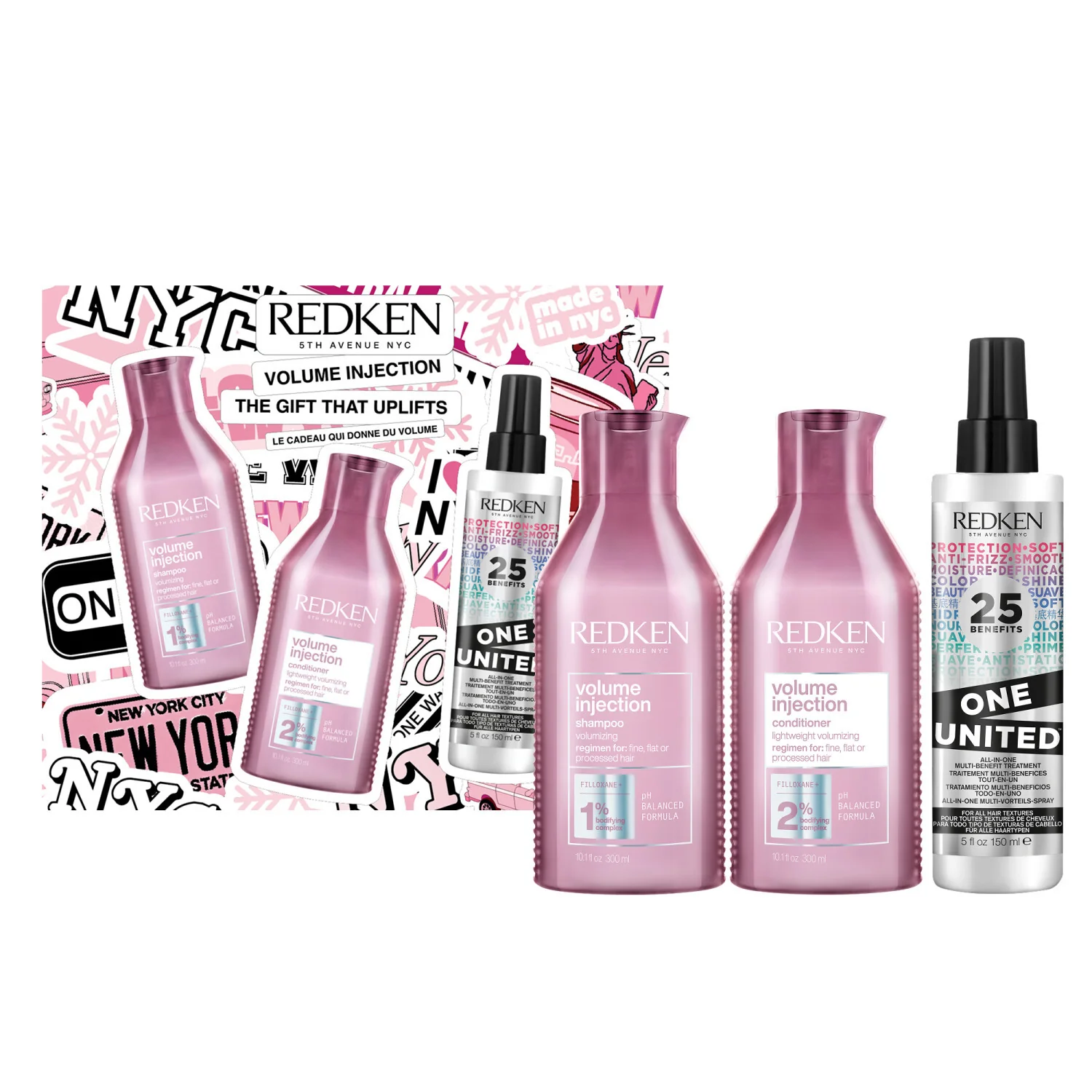 Volume Injection Cofanetto Natale Shampoo, Conditioner & One United per capelli sottili - Cofanetti per Capelli, Shampoo Volumizzante, Balsamo Volumizzante Capelli