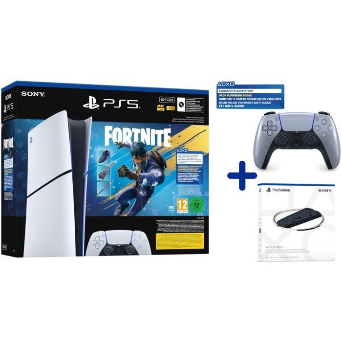 PS5 Digital Pack (without CD player): PlayStation 5 console (Slim) + Fortnite® Flowering Chaos + Vertical base + DS Sterling Silver