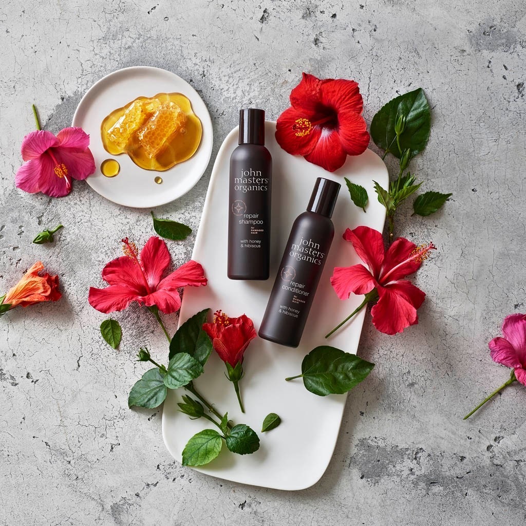 John Masters Organics Après-shampoing pour cheveux abîmés au miel et à l'hibiscus
