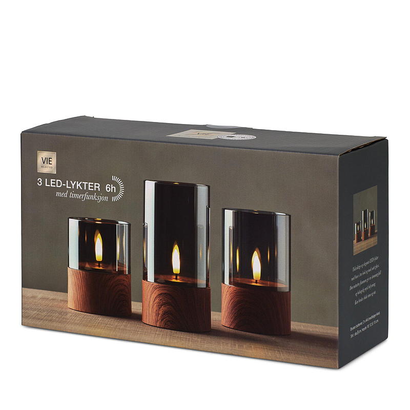 Lot de 3 lampes LED Vie Selected avec verre lisse et socle en bois