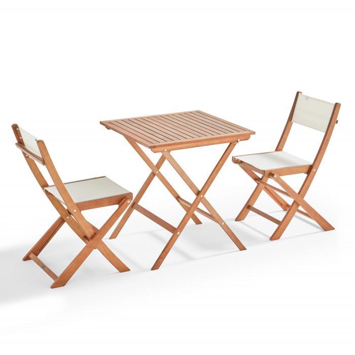 Conjunto Oviala com mesa quadrada dobrável e 2 cadeiras dobráveis brancas