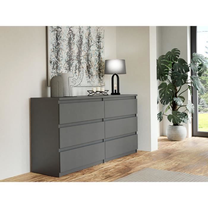 Commode CHELSEA  6 Tiroirs - Couleur gris anthracite - L 154 x P 42,2 x H 79,9 cm