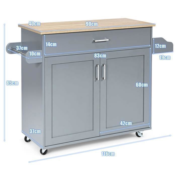 Carrito de cocina COSTWAY, isla de cocina rodante con amplio armario, cajón, especiero y toallero, color gris.