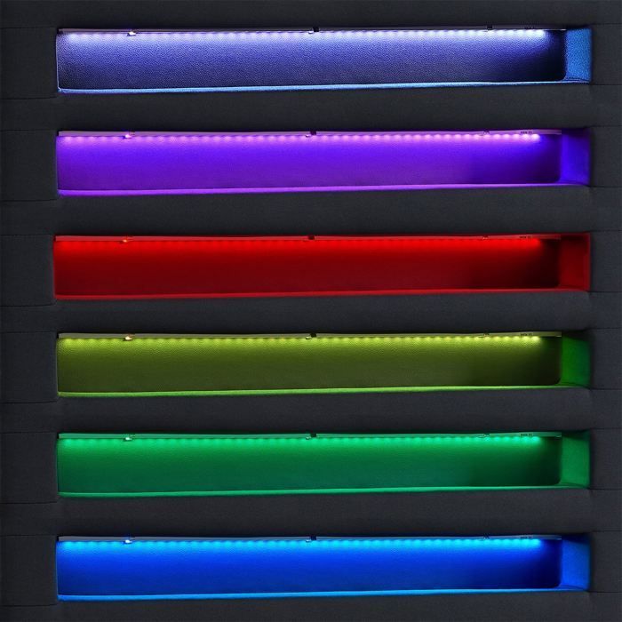 Cama individual LED de 90x190 cm con somier de láminas, cabecero confortable, tapizada en tela negra, MOLINA