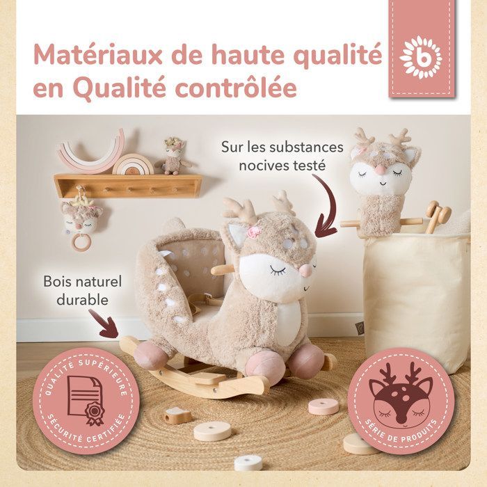 Brinquedo de Pelúcia Animal de Balanço - Bieco - Veado - Madeira Maciça - Seguro - Confortável