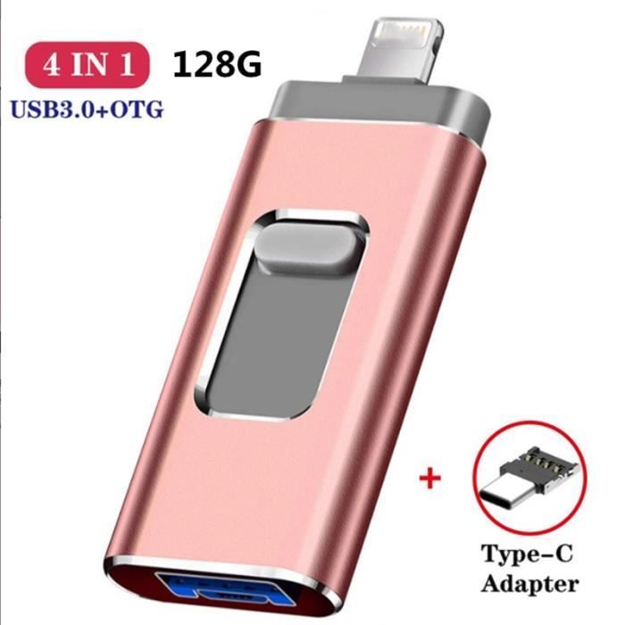 Pen drive USB 3.0 - Compatível com iPhone - 128 GB - Armazenamento - Android OTG - Sincronização com iOS