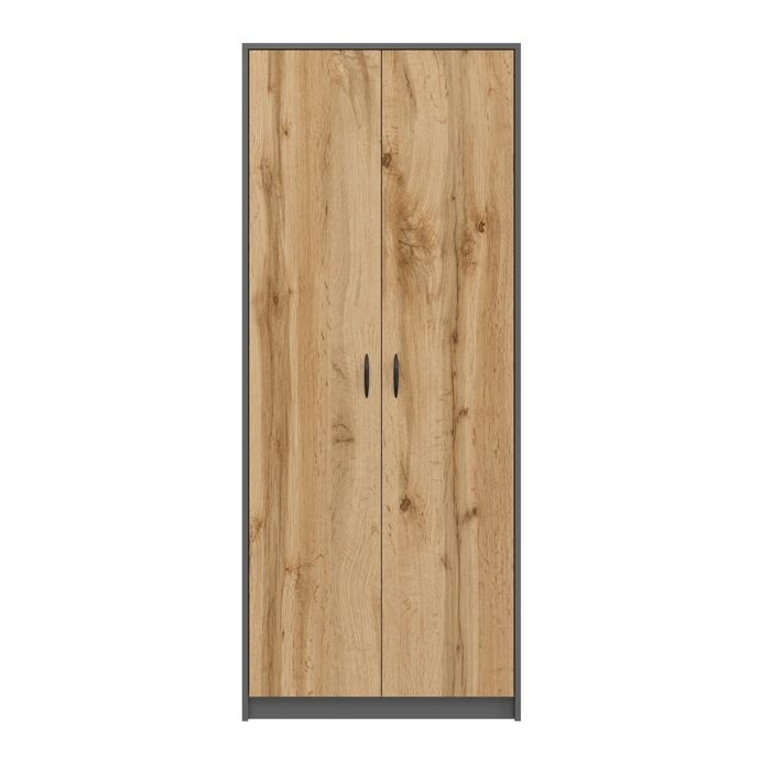 Armario de oficina de 2 puertas - Armario multiusos - 74x35x180cm - 6 estantes - Mueble de almacenamiento - Aspecto de madera + Gris