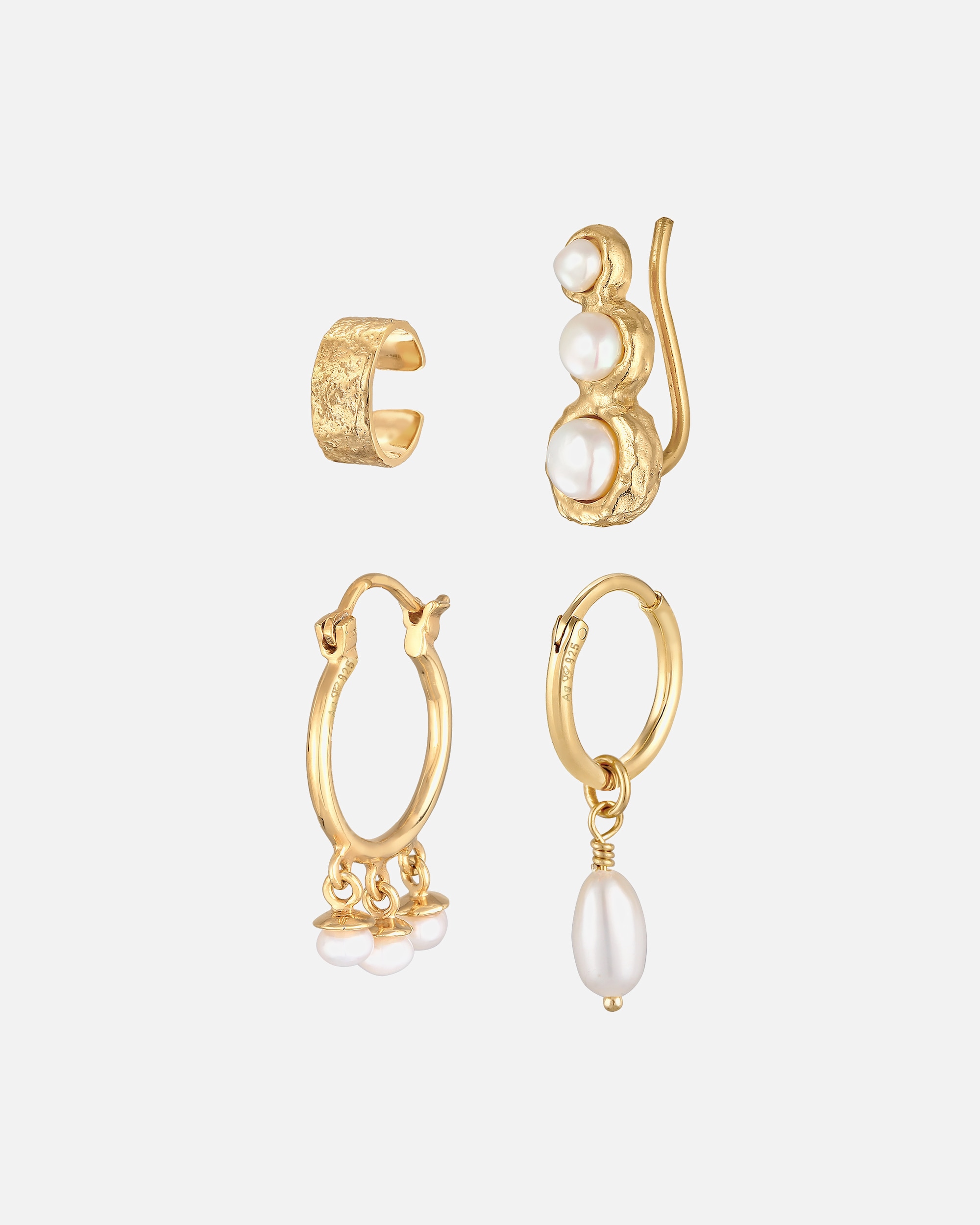 Elli Femmes Earcuff Créole Earclimber Set élégant avec Perles de Culture d'Eau Douce en argent sterling 925