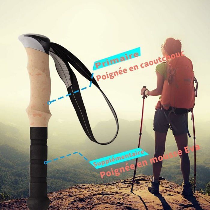 Bastón de trekking telescópico, ajustable de 36 a 130 cm. Ultraligero, con amortiguación y antideslizante. YYV