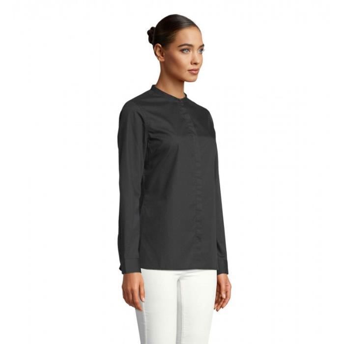 Camisa de mujer con cuello mandarín - Neoblu - BART WOMEN - Manga larga - Negra - Entallada