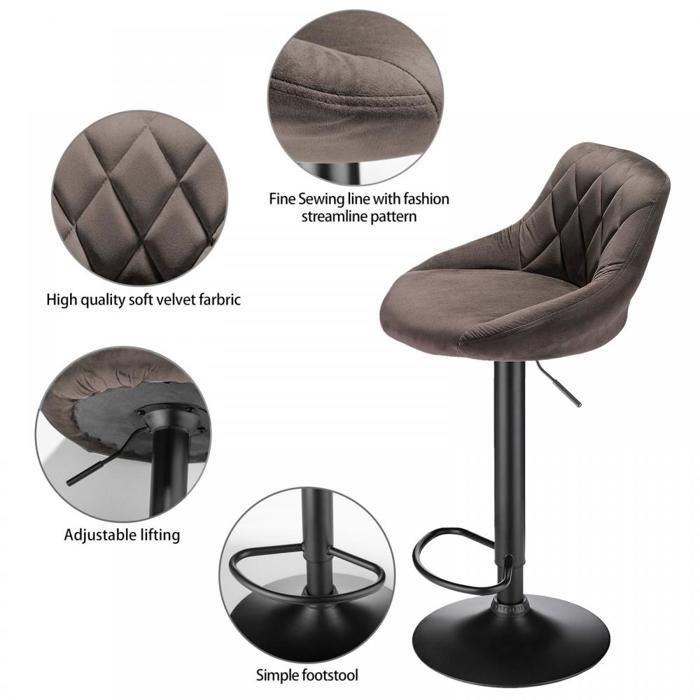 Lot de 2 Tabourets de bar - MIPAN -  VeloursTabouret de comptoir rembourré -  Réglable en hauteur 85-105 cm - Marron