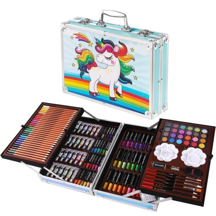 145 Set de dibujo infantil - Estuche de dibujo infantil, caja de aluminio y kit de dibujo, set de arte, estuche para colorear