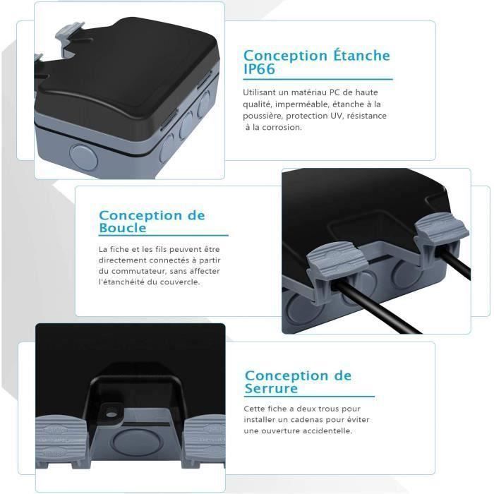Enchufe doble para exteriores IP66 resistente al agua - Material de PC de alta calidad - Rectangular