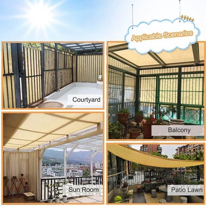 Vela ombreggiante 3 x 4 m, protezione UV 90%, parasole perforato, isolamento termico, protezione solare, beige (Dimensioni: 3 x 4 m)