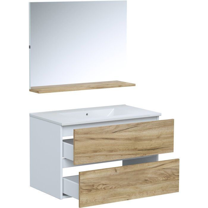 Badkamermeubel - Wastafel - Hout - B80 x D45 x H50 cm - Spiegel - MONZA