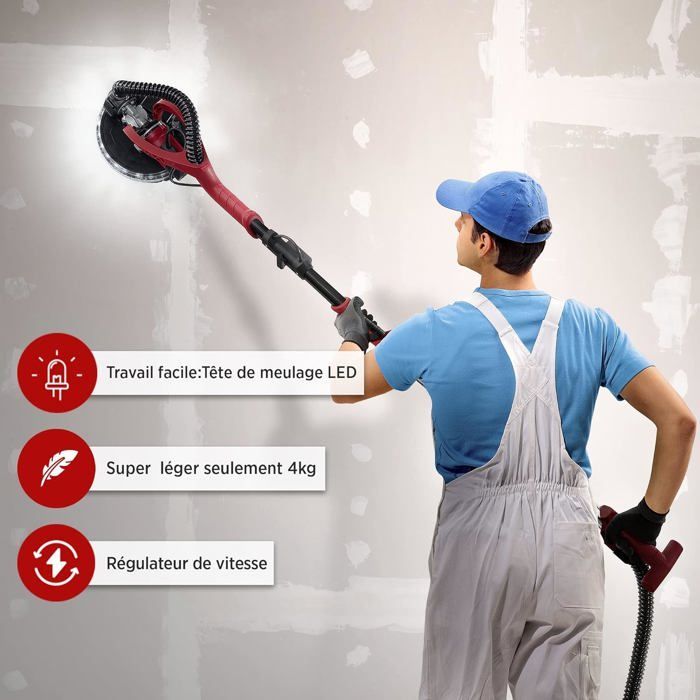 AREBOS Giraffe Sander | Dry Sander | Wall and Ceiling Sander | 750 W | Ø 225 mm | Telescopic Bar | Swivel Head