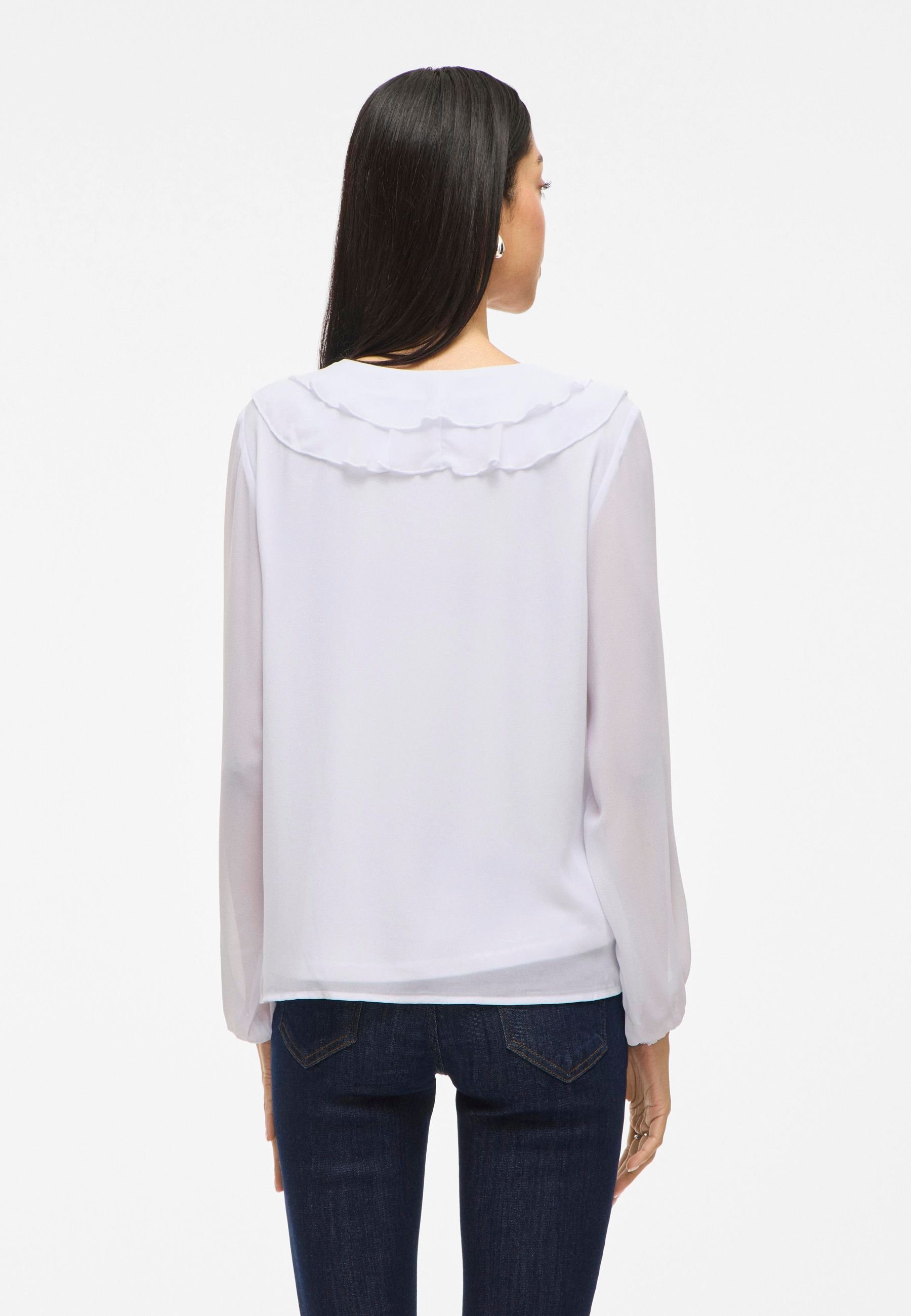 VILA VIANE V NECK FRILL - Bluzka - śnieżnobiała