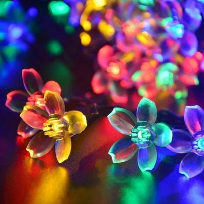 7m Outdoor Solar String Lights with 50 Colorful LEDs, Waterproof Cherry Blossom Shape, 8 Garden Light Modes