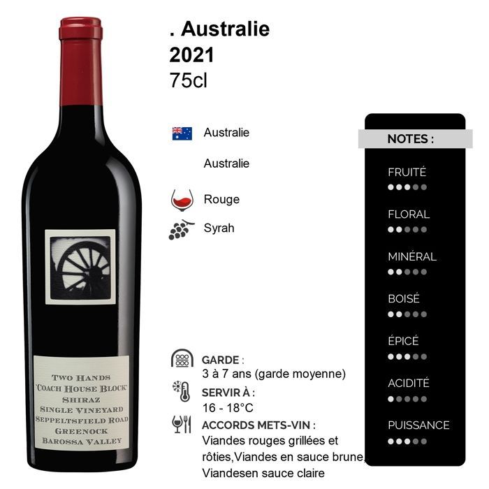 Two Hands Australia Coach House Block Barossa Valley 2021 - Vinho Tinto Australiano (75cl)