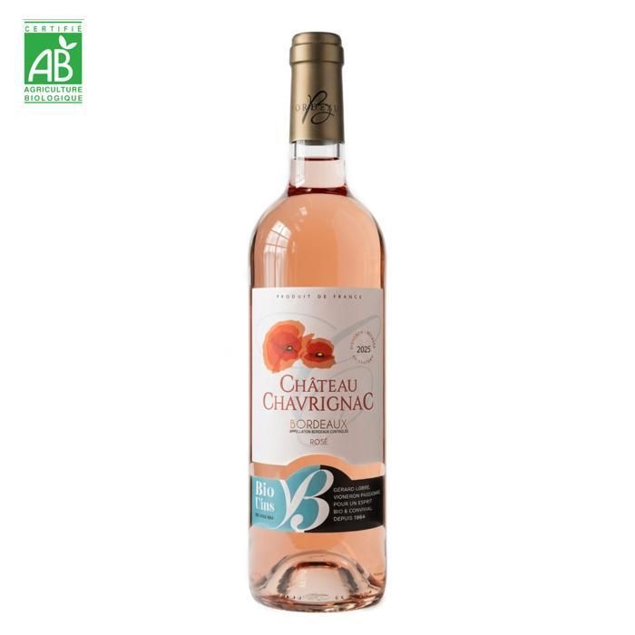 Château Chavrignac – Grand Vin Rosé de Bordeaux AOC Organic – Biodynamically grown – 2023 vintage – family estate – 75cl bottle