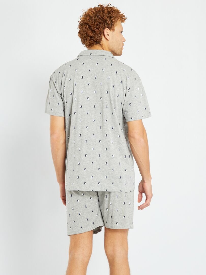 Pijama curto com abertura por botões - 2 peças - CINZA